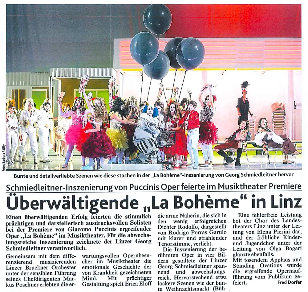 Zeitungsausschnitt über La Bohème in Linz